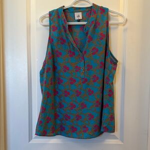 CAbi Women's Teal and Pink Sleeveless Blouse